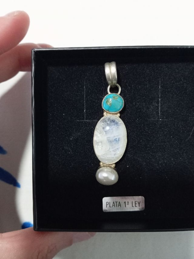 Colgante piedra luna,turquesa y perla