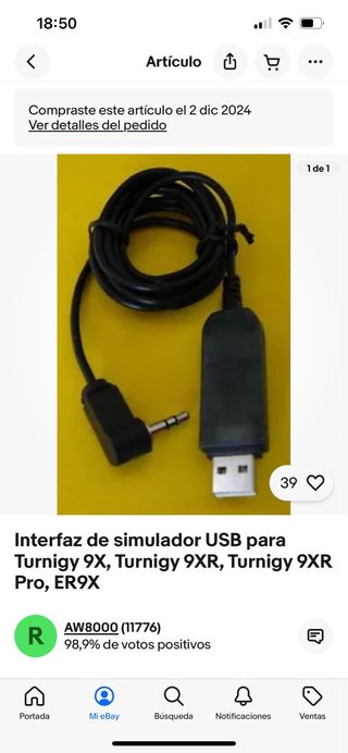 Cable simulador emisora Turnigy FlySky USB
