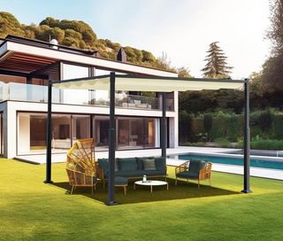 Pérgola Autoportante con Techo Retráctil 3x3m,