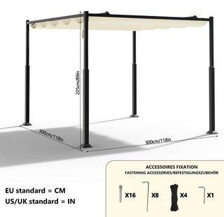 Pérgola Autoportante con Techo Retráctil 3x3m,