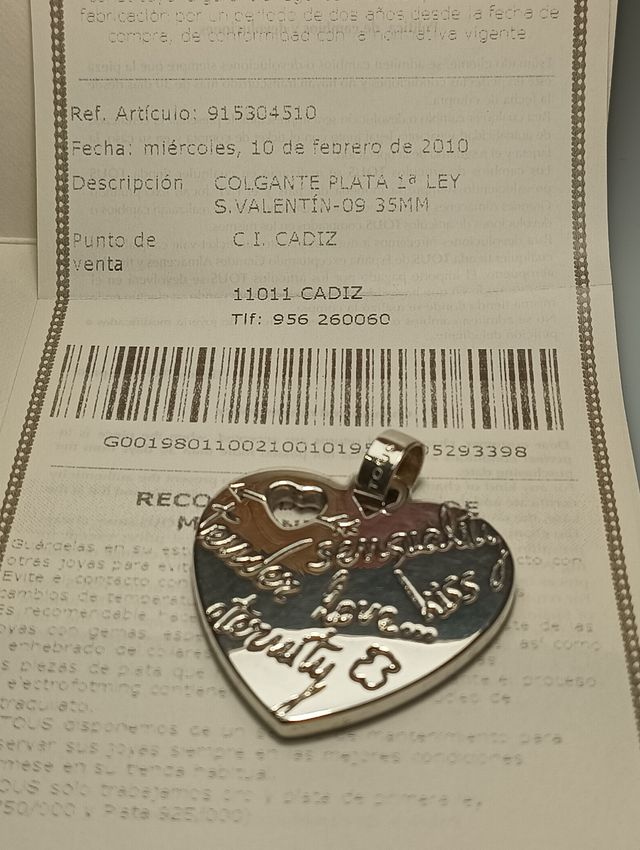 TOUS colgante corazón XL  plata 925