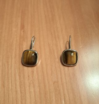 Pendientes colgantes plata y ámbar