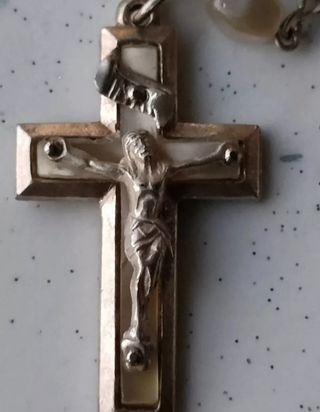 Rosario vintage e custodia in alpacca