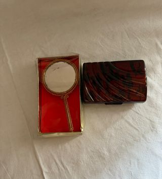 Estuche pinceles maquillaje y espejo bolso vintage