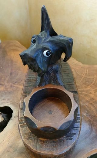 Cane terrier legno primi '900 porta fiam