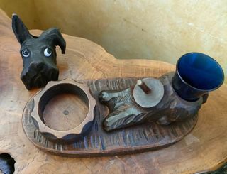 Cane terrier legno primi '900 porta fiam