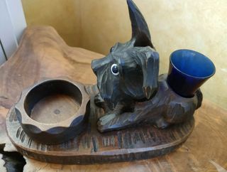 Cane terrier legno primi '900 porta fiam