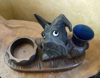 Cane terrier legno primi '900 porta fiam