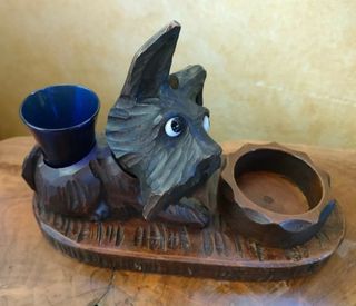 Cane terrier legno primi '900 porta fiam