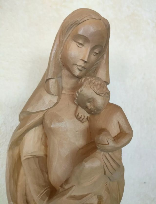 Madonna col Bambino legno naturale