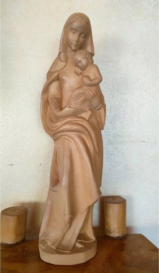 Madonna col Bambino legno naturale