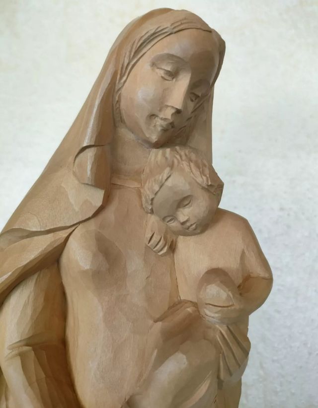 Madonna col Bambino legno naturale