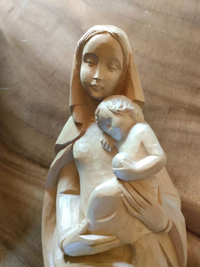 Madonna col Bambino legno naturale