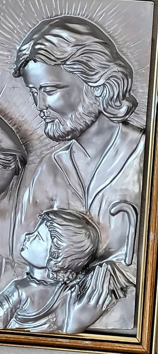 CUADRO SAGRADA FAMILIAREPUJADO en PLATA