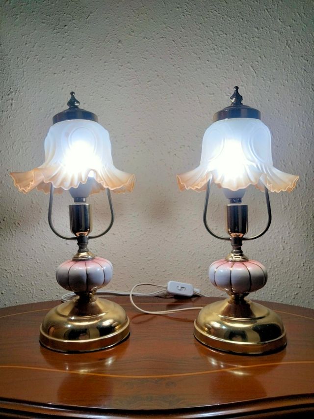 COPPIA DI LAMPADE VINTAGE IN PORCELLANA E BRONZO