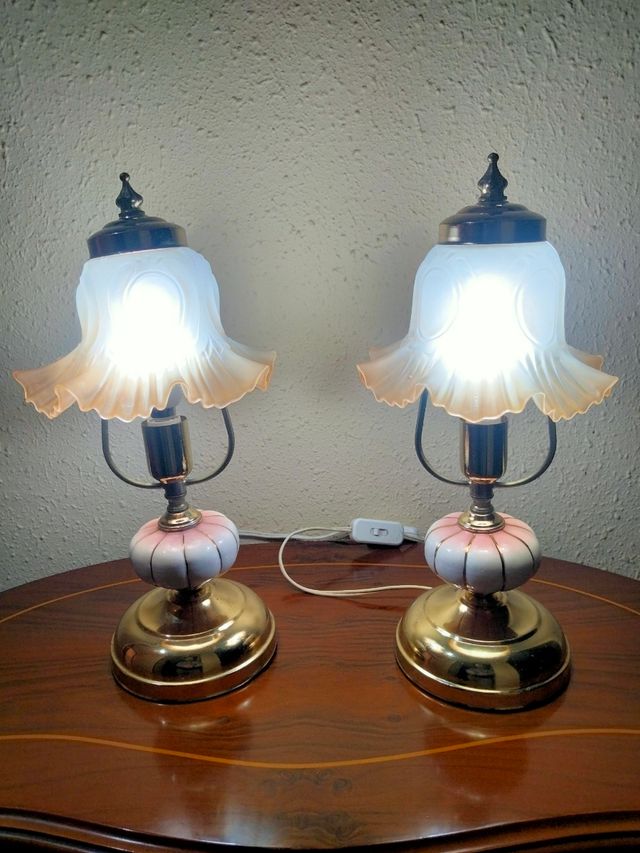 COPPIA DI LAMPADE VINTAGE IN PORCELLANA E BRONZO