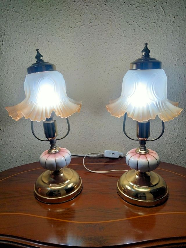 COPPIA DI LAMPADE VINTAGE IN PORCELLANA E BRONZO