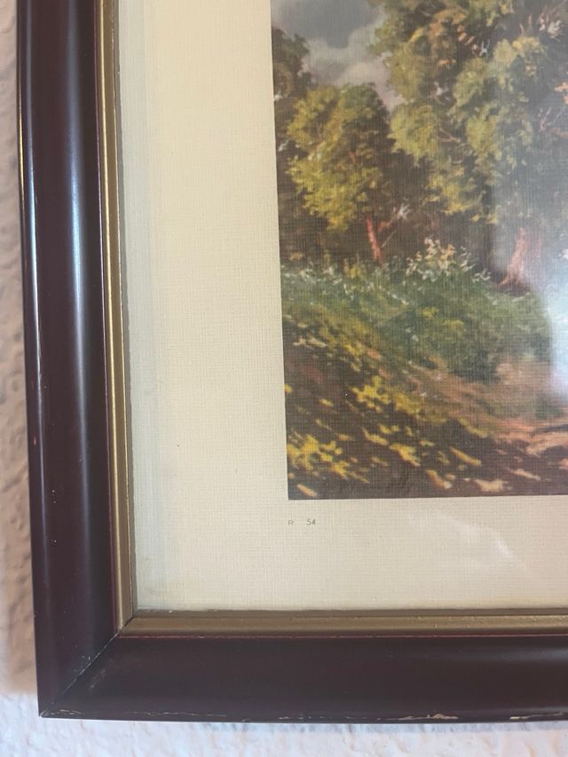 Antiguo cuadro enmarcado escena campestre
