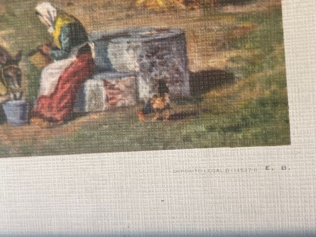 Antiguo cuadro enmarcado escena campestre