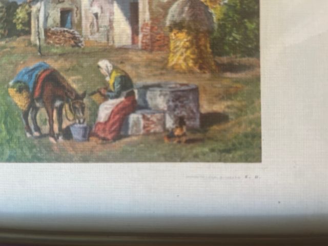 Antiguo cuadro enmarcado escena campestre