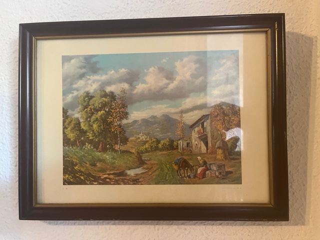 Antiguo cuadro enmarcado escena campestre