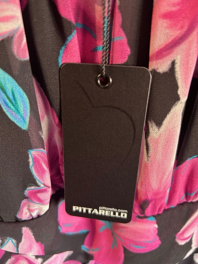 Vestitino nero a fiori fucsia e azzurri / nuovo