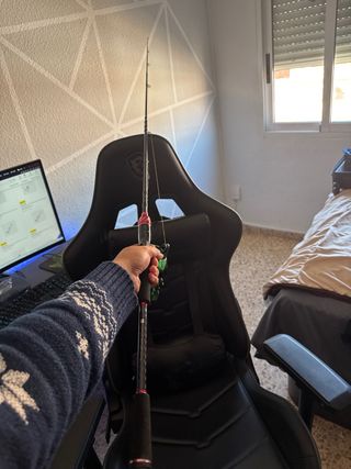 Caña y carrete de pesca