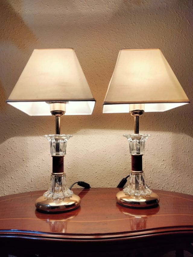 GRANDE COPPIA DI LAMPADE VINTAGE IN CRISTALLO DI BRONZO