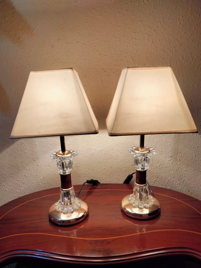 GRANDE COPPIA DI LAMPADE VINTAGE IN CRISTALLO DI BRONZO