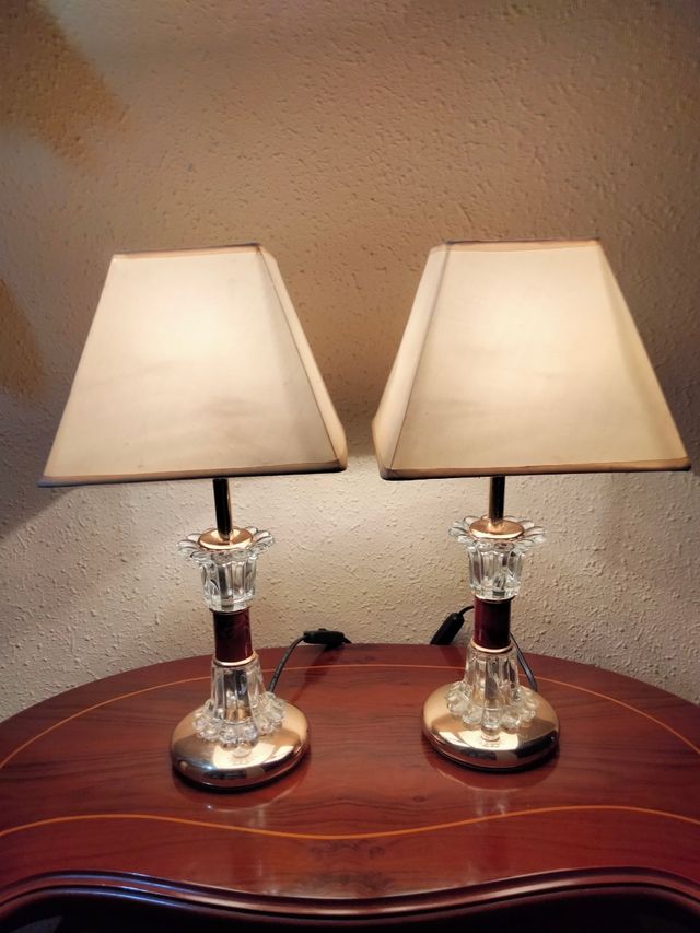 GRANDE COPPIA DI LAMPADE VINTAGE IN CRISTALLO DI BRONZO