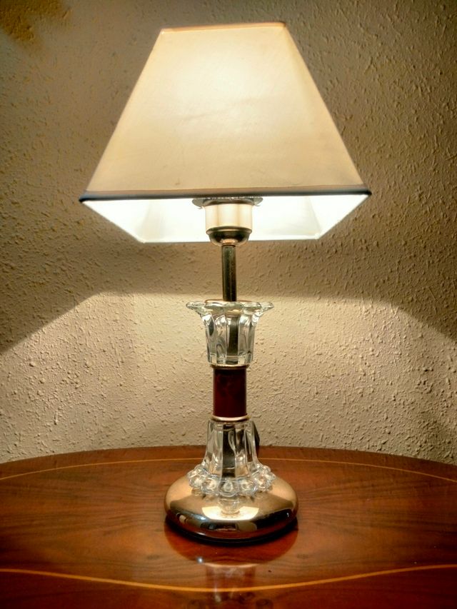 GRANDE COPPIA DI LAMPADE VINTAGE IN CRISTALLO DI BRONZO