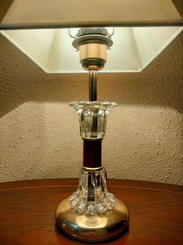 GRANDE COPPIA DI LAMPADE VINTAGE IN CRISTALLO DI BRONZO