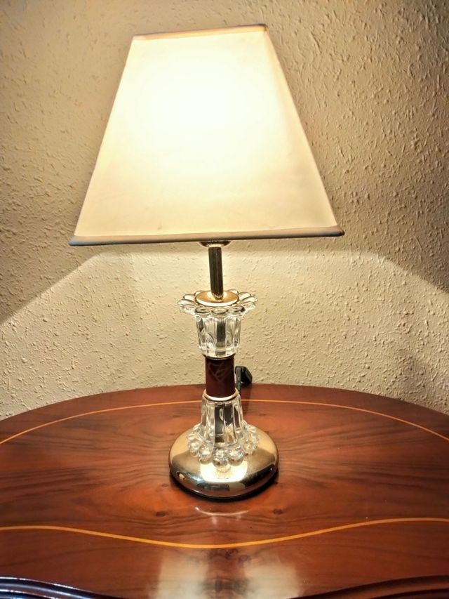 GRANDE COPPIA DI LAMPADE VINTAGE IN CRISTALLO DI BRONZO