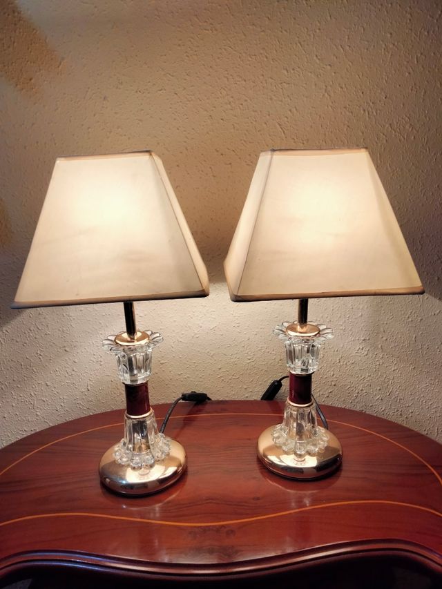 GRANDE COPPIA DI LAMPADE VINTAGE IN CRISTALLO DI BRONZO