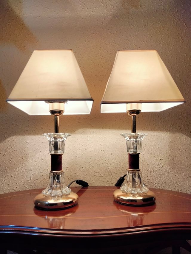 GRANDE COPPIA DI LAMPADE VINTAGE IN CRISTALLO DI BRONZO