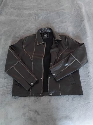 Chaqueta de Cuero M ZARA Negra Hombre