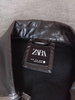 Chaqueta de Cuero M ZARA Negra Hombre