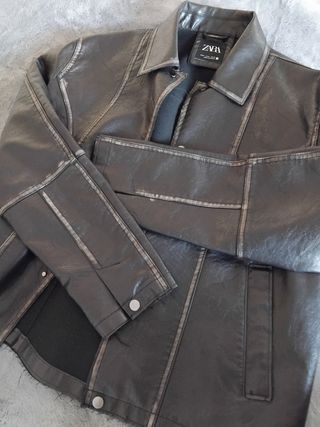 Chaqueta de Cuero M ZARA Negra Hombre