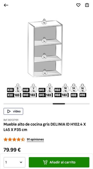 Mueble alto de cocina 45cm Leroy Merlin