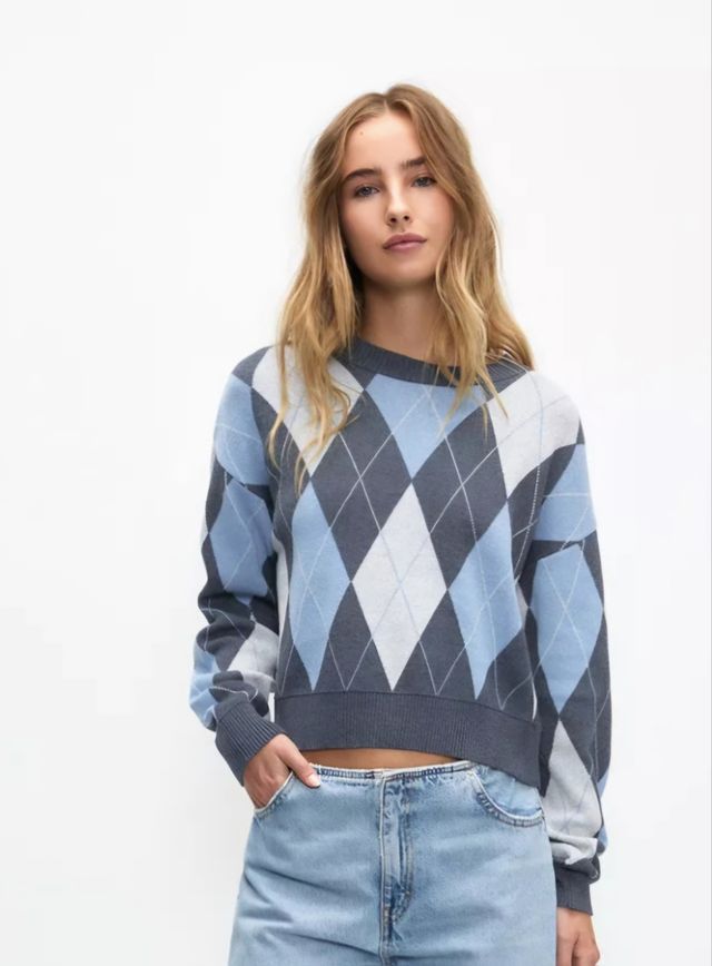 Jersey rombos azul y gris
