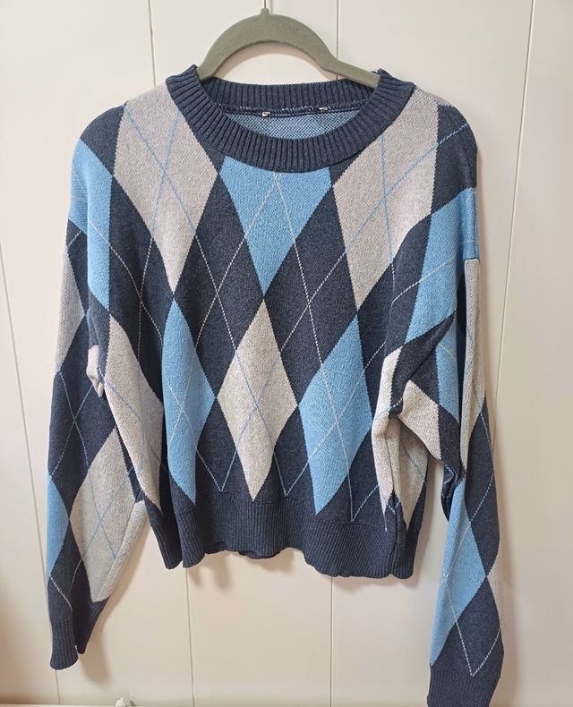 Jersey rombos azul y gris