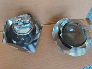 Mechero y cenicero de cristal italiano