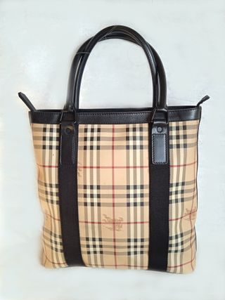 Burberry borsa shop in pelle e tessuto
