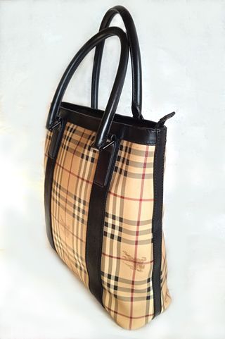 Burberry borsa shop in pelle e tessuto