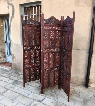 Biombo vintage árabe madera de taka labrada