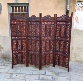 Biombo vintage árabe madera de taka labrada