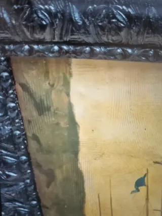 CUADRO GRANDE ESCENA PUERTO - MARCO NEGRO ARTESANO