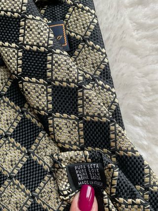 Cravatta fantasia nero/beige in seta