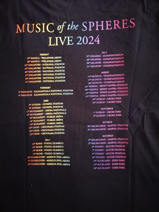 Camiseta coldplay gira 2024  oficial merchandising