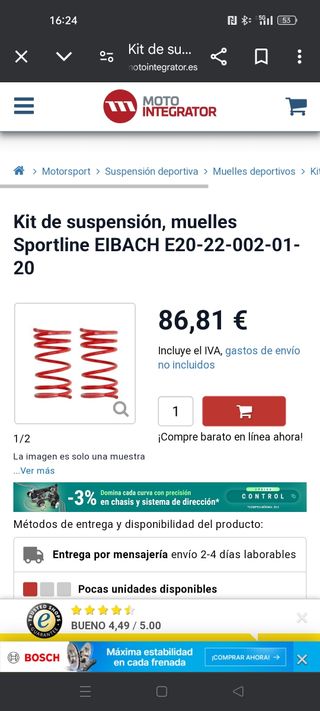 Muelles eibach -3cm Peugeot 206